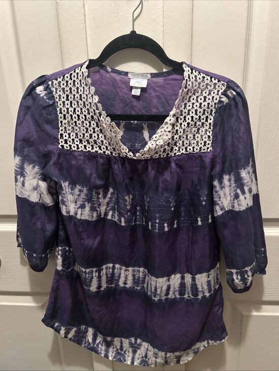 Calypso St. Barth Tops - Calypso St. Barth Women’s 100% Silk 3/4 Sleeve Tunic Top Blue & Purple XS